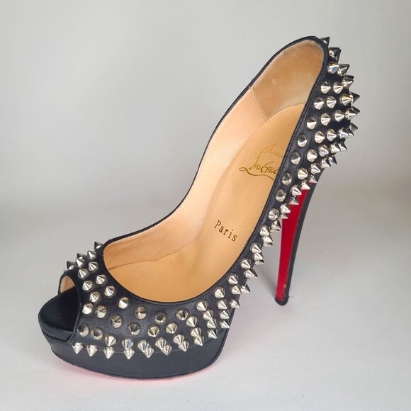 Christian Louboutin Shoes - Christian Louboutin LADY PEEP Silver Spike Black Pumps